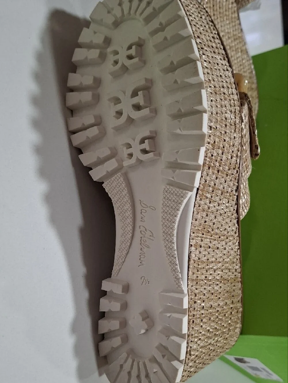 Sam Edelman Tan Woven Slide Mules with Marbled Buckle